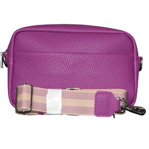 Purple Faux Leather Crossbody Camera Bag Wide Guitar Strap Purse Trendy